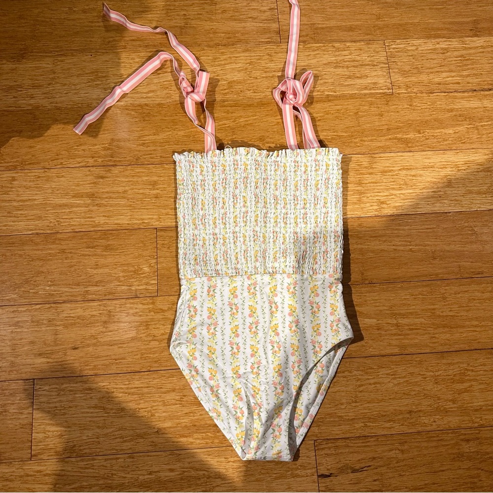 Minnow Swim Women's Linear Citrus Smocked One Piece - Picture 5 of 8